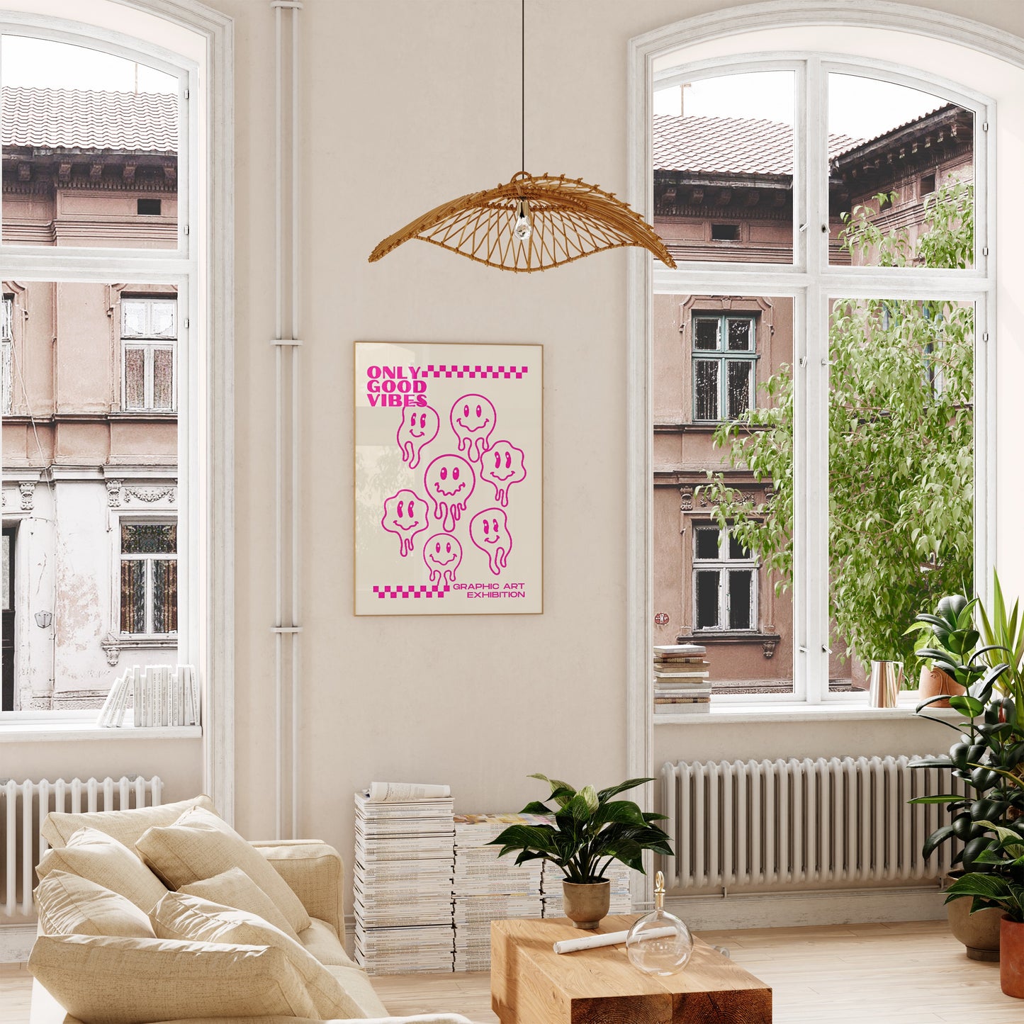 Pink Smiley Good Vibes Art Print