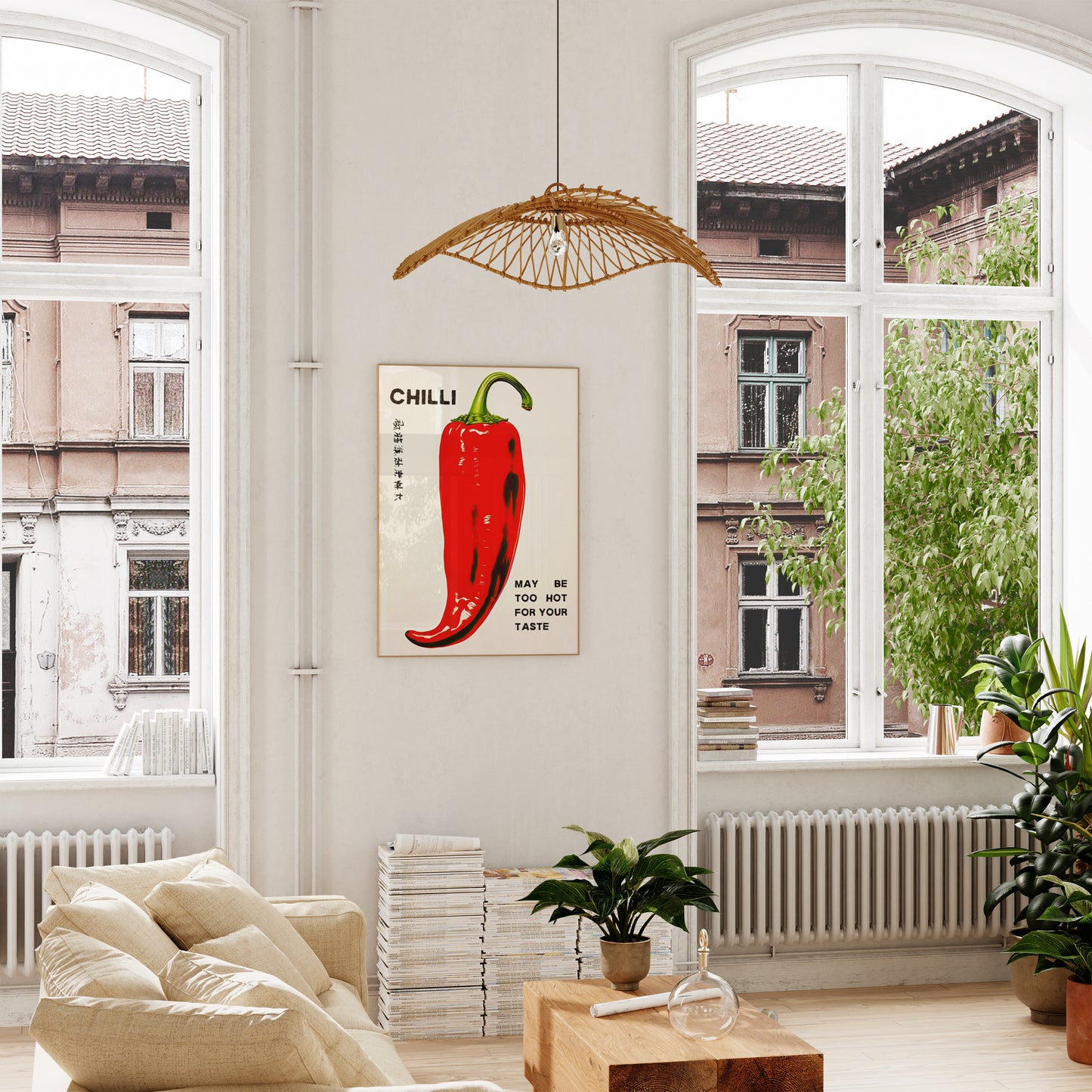 Red chilli art print. Chilli pepper wall art. Kitchen wall art. Spicy food decor. Food art prints. Retro kitchen decor. Mid-century modern art prints.