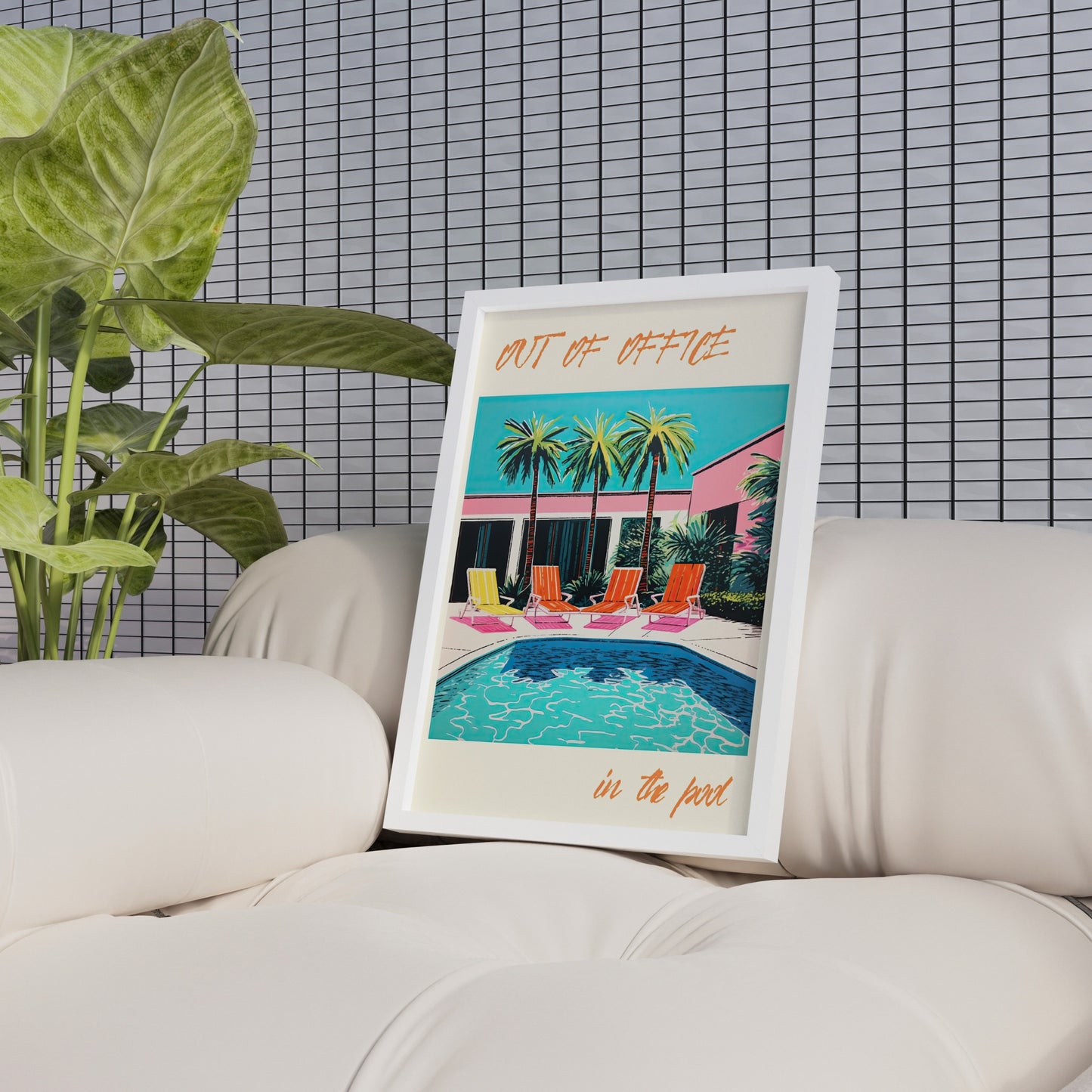Bright and bold retro pool art print with palm trees and mid-century modern vibes — perfect for adding personality to living rooms and bedrooms