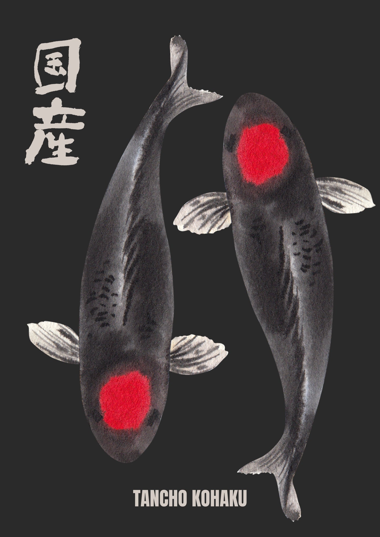 Tancho Kohaku koi fish art print with red markings, minimalist Japanese wall art for modern home decor