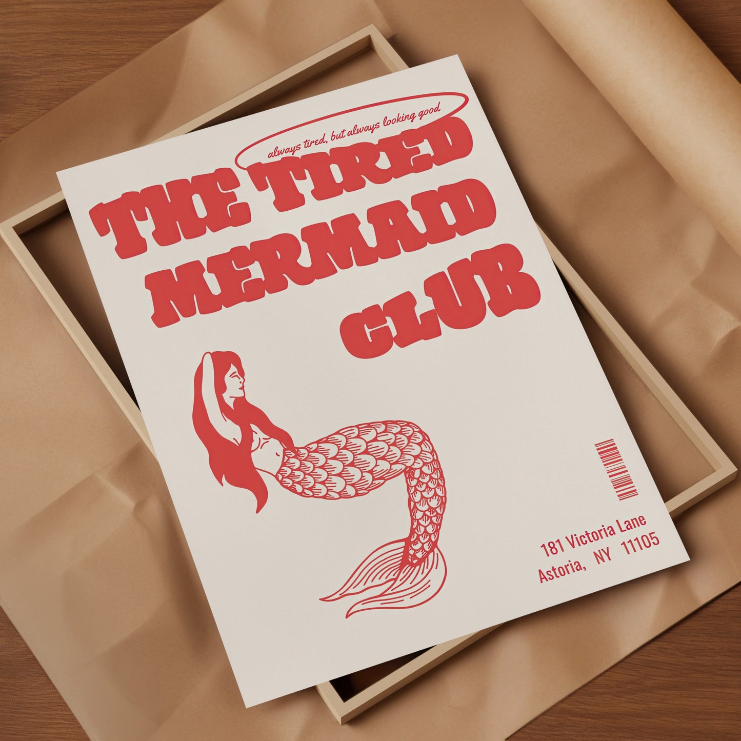 Red Tired Mermaid Club Art Print