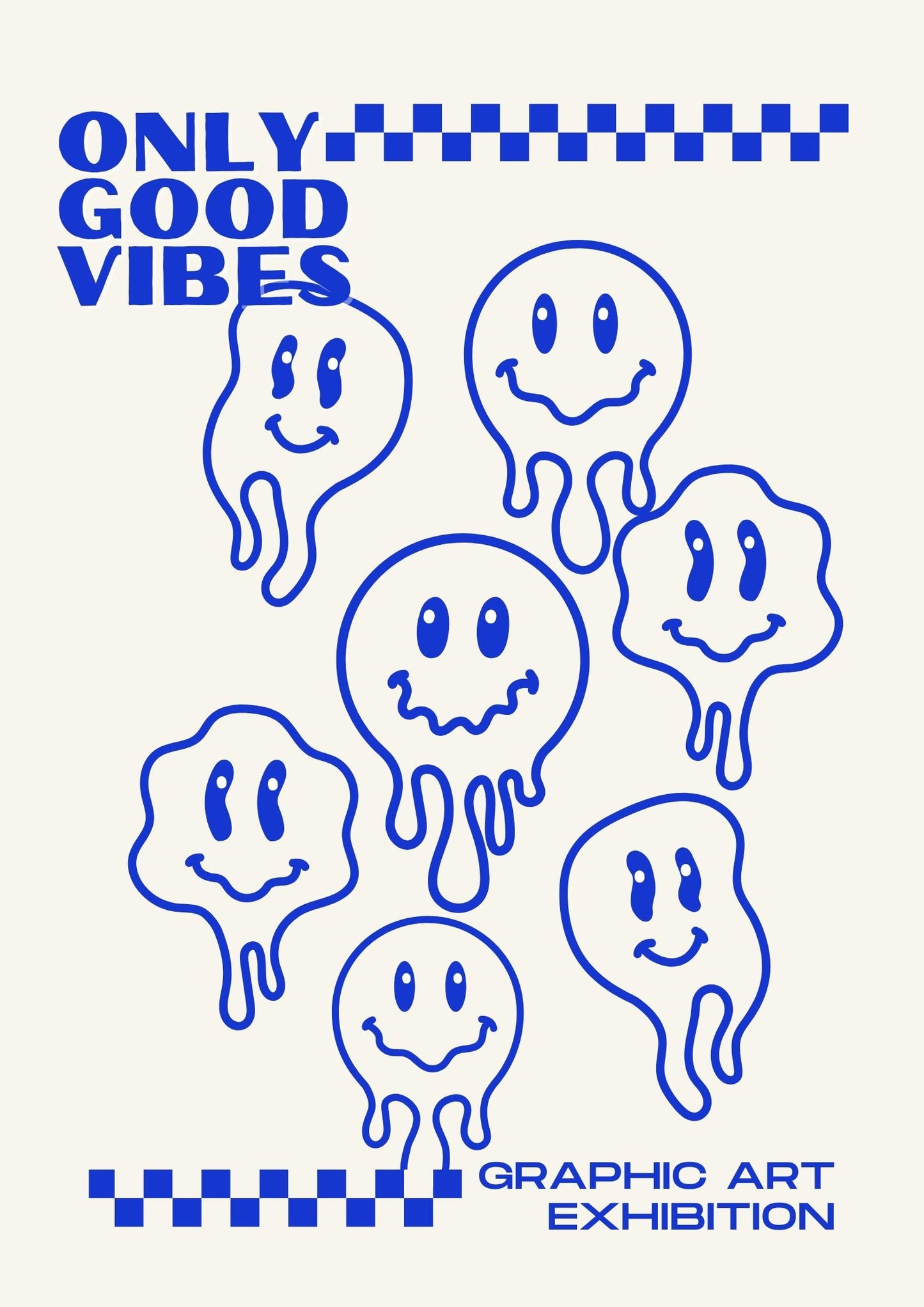 Blue Smiley Good Vibes Art Print