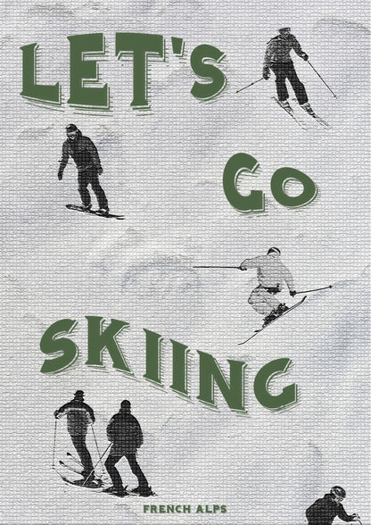 Green Let's Go Skiing Retro Art Print