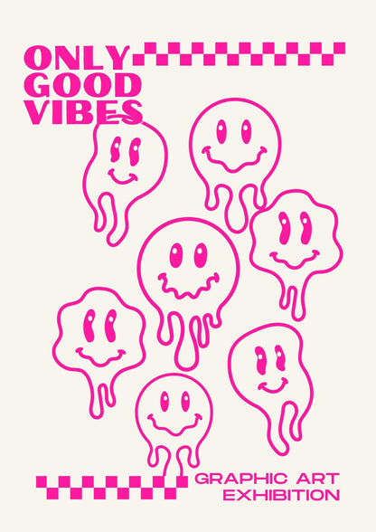 Pink Smiley Good Vibes Art Print