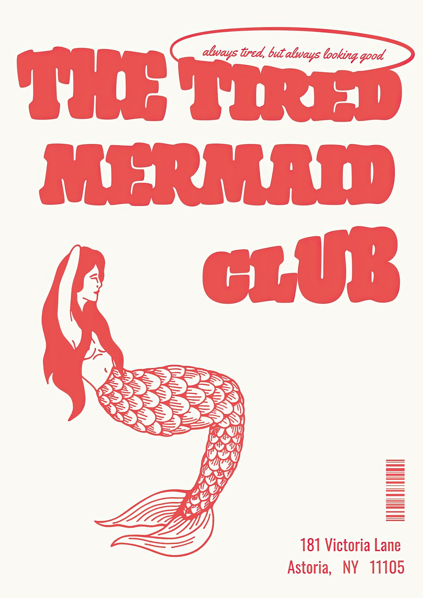 Red Tired Mermaid Club Art Print